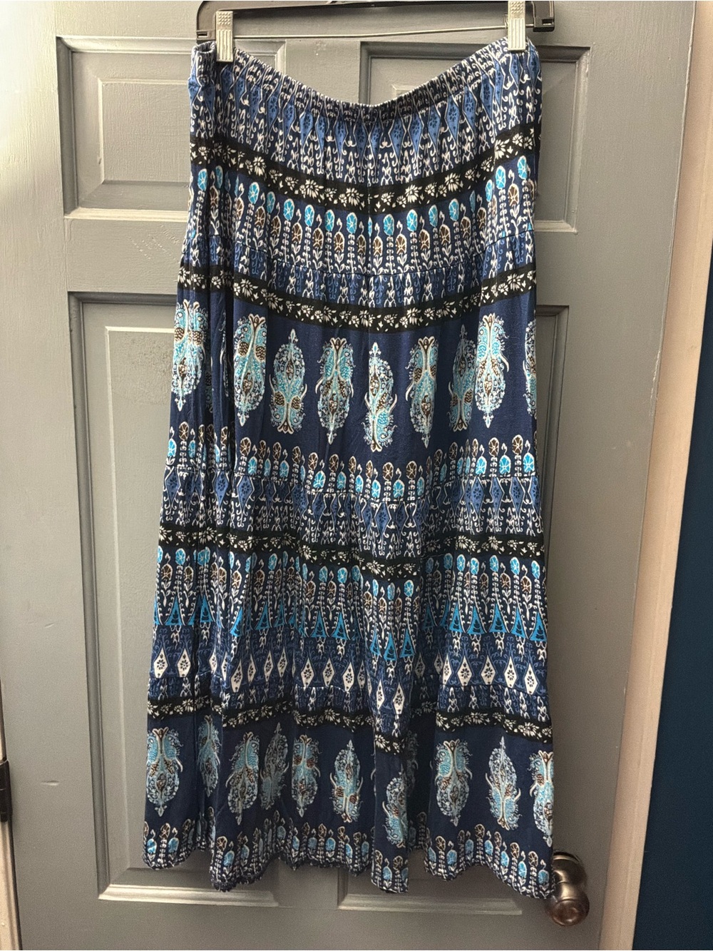 St. John's Bay Navy and Turquoise Patterned Maxi Skirt